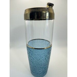 Vintage Cocktail Shaker Clear and Textured Glass 22k Gold Band MCM Barware
